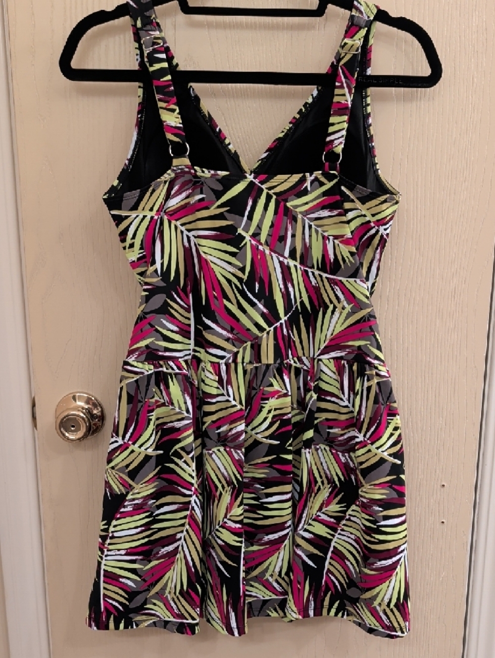 Denim & Co. Beach Ruched Flounce Tropical Yellow/Magenta Swim Dress (Size 14) - Picture 4 of 11